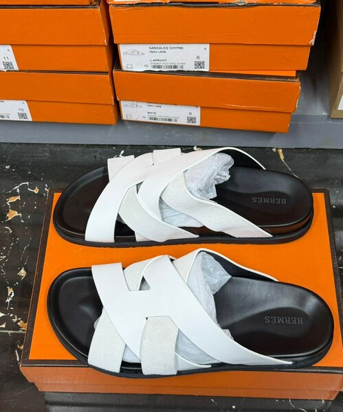 Sandales Hermes blanches cuir