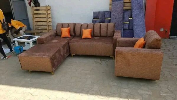 Canapé d'angle en tissu marron