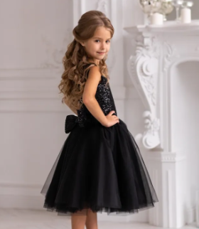 Black Sequins Tulle Flower Girl Dress - Wedding Baby Dress -  Toddler - Birthday Girl Dress ( Fabric Net And Sequin) Black Sequins Tulle Flower Girl Dress - Wedding Baby Dress - Toddler - Birthday Girl Dress ( Fabric Net And Sequin)