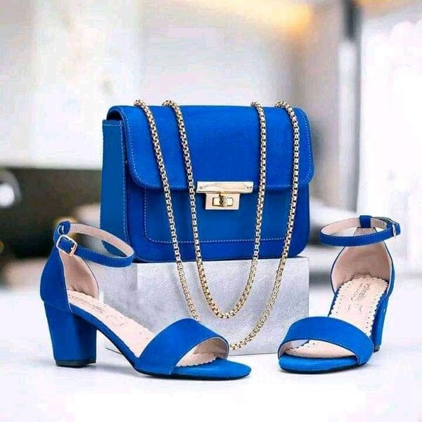 Ensemble sac à main et chaussures hauts talons bleu