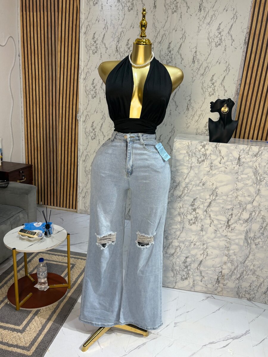 Jean évasé taille haute et top