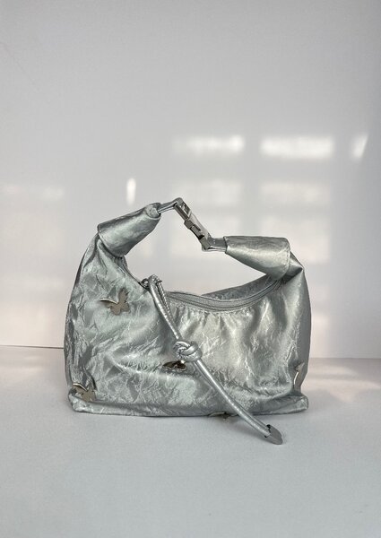 Silver Butterfly satin handbag