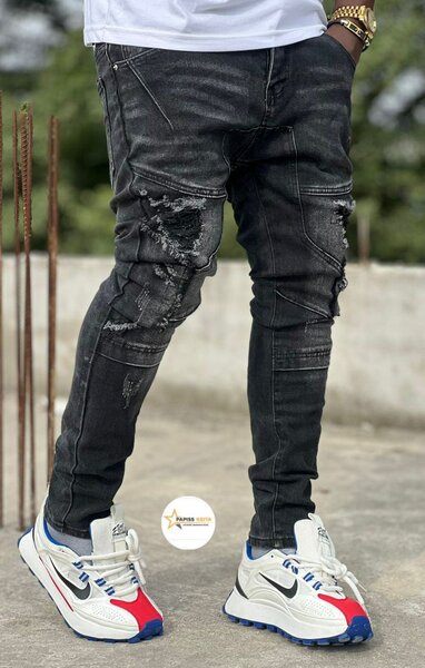 Jean slim déchiré noir homme