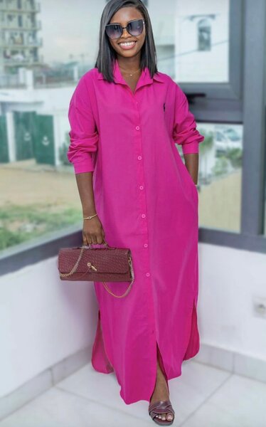 Robe Maxi Chemise Rose Élégante