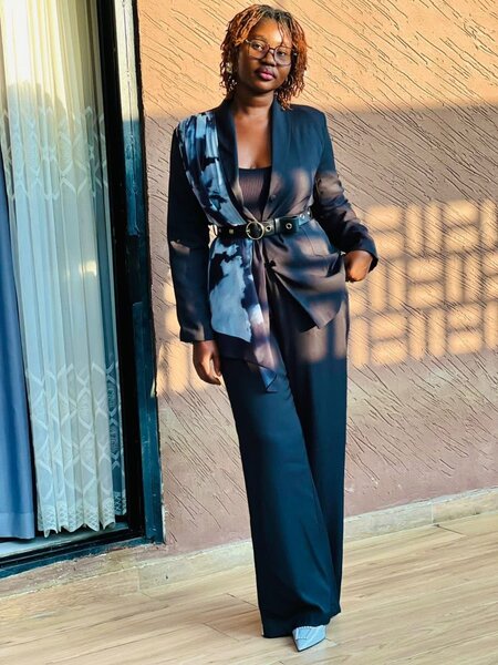 Ensemble pantalon et veste bleu marine pour femme