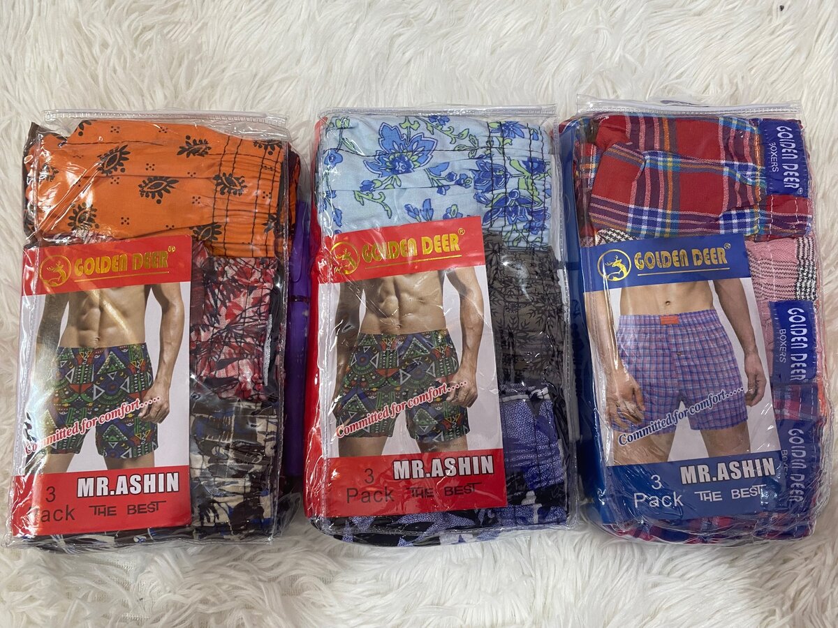3 in 1 Cotton Boxer Shorts (3 Pieces Per Pack)