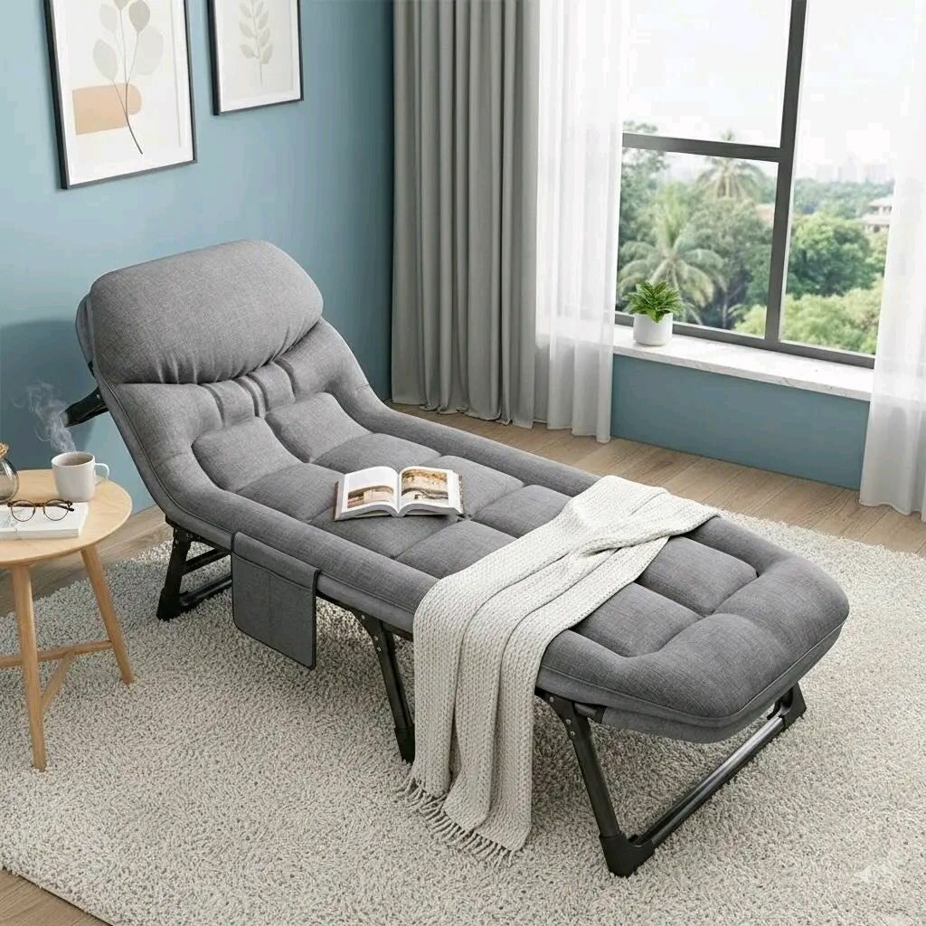 Chaise Longue Pliable en Tissu Gris