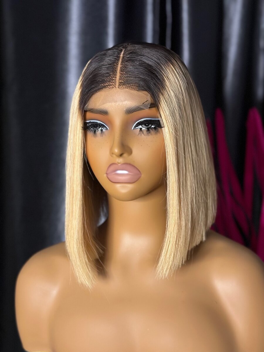 10inch blonde bone straight with dark root