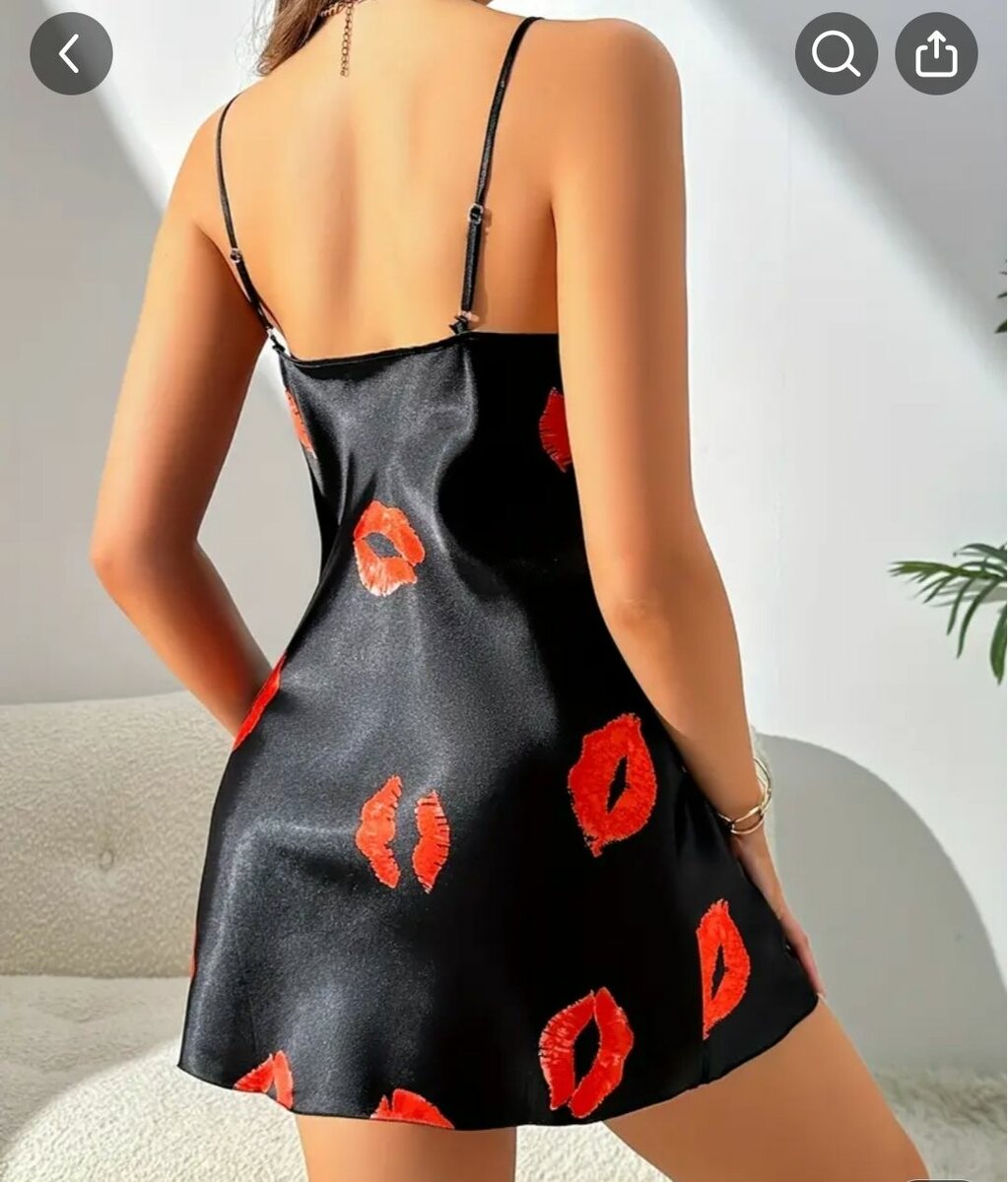 Women's V-Neck Polyester Nightgown with Lip Print