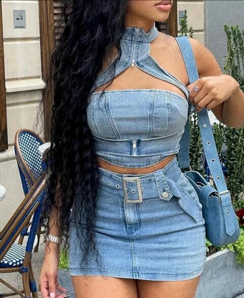 Ensemble denim mini skirt + top