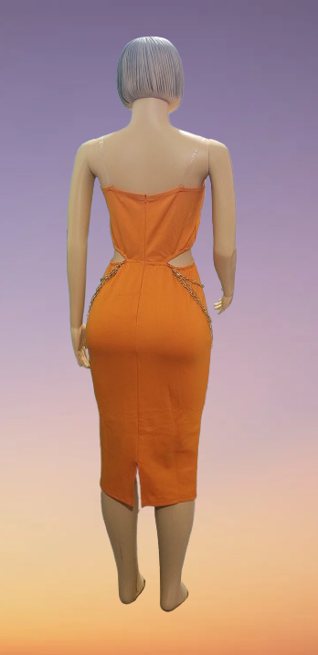 Robe Orange Échancrée à Chaînes
