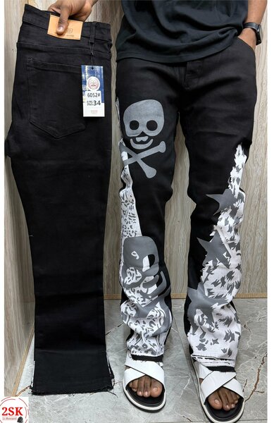 Jeans homme noir crâne et camouflage