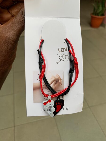Bracelet Couple Amour en Cordon Rouge et Noir