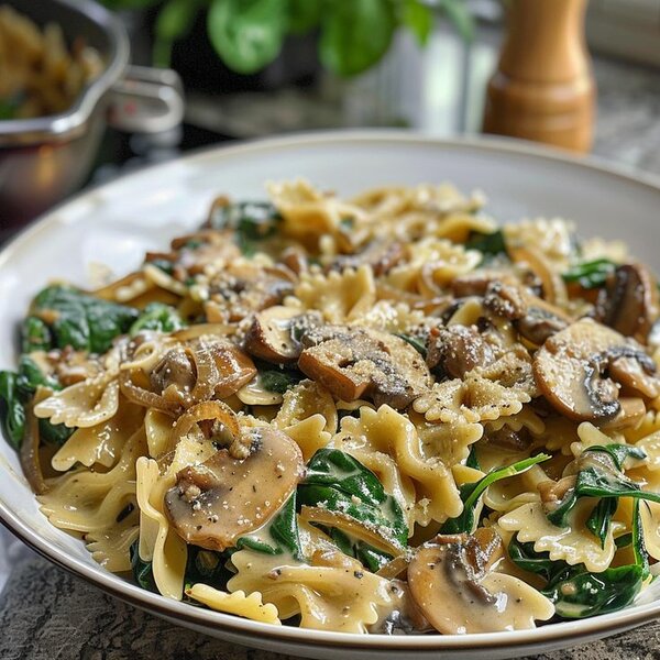 Farfalle crémeux aux champignons