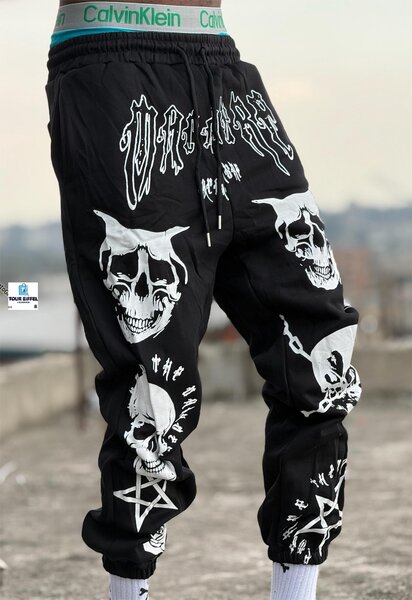 Pantalon streetwear crâne noir