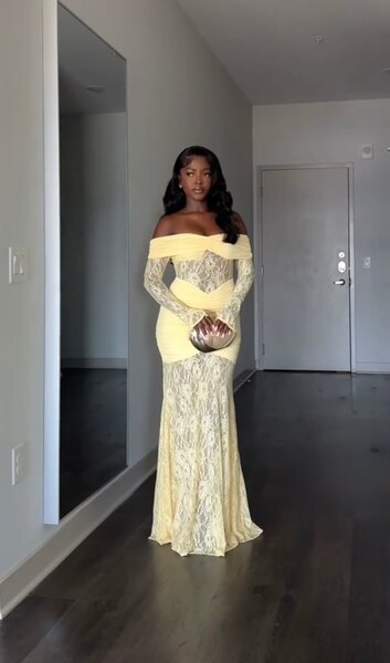 Robe soirée dentelle jaune