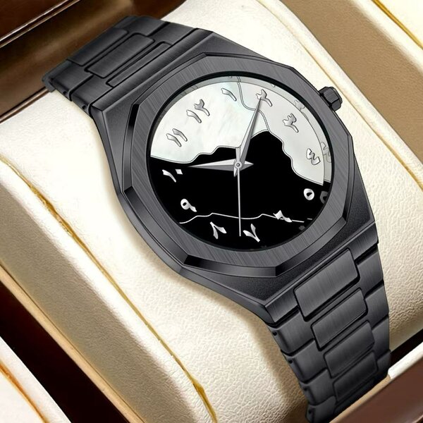 Montre noire minimaliste en acier inoxydable