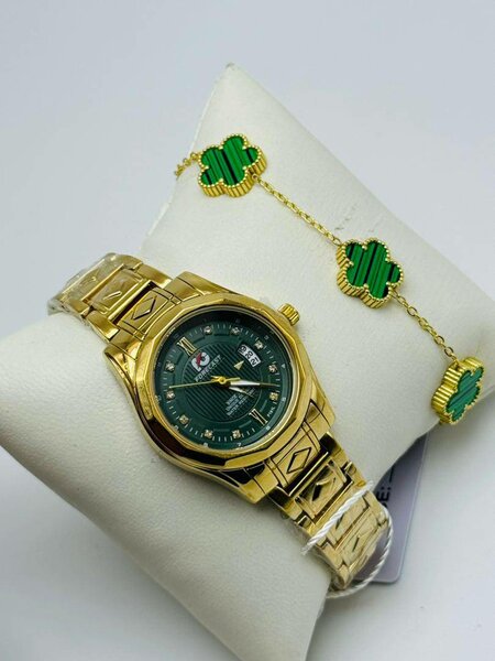 Montre + bracelet jaune vert