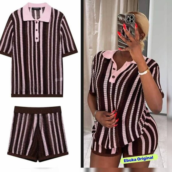 Ensemble short rayé femme