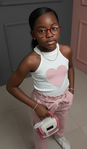 Combinaison pour fille avec haut blanc et cœoeur