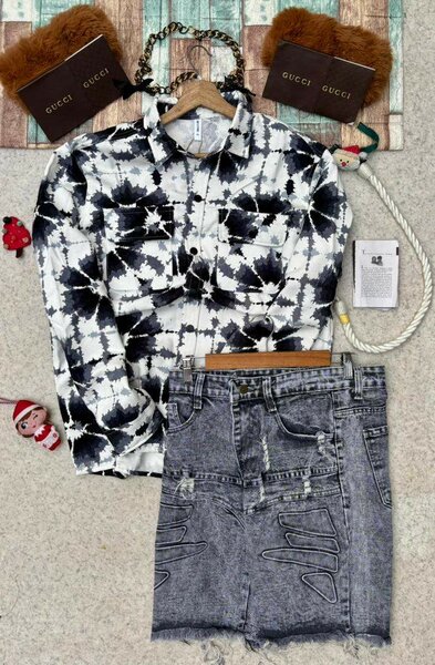 Chemise imprimée et short en denim