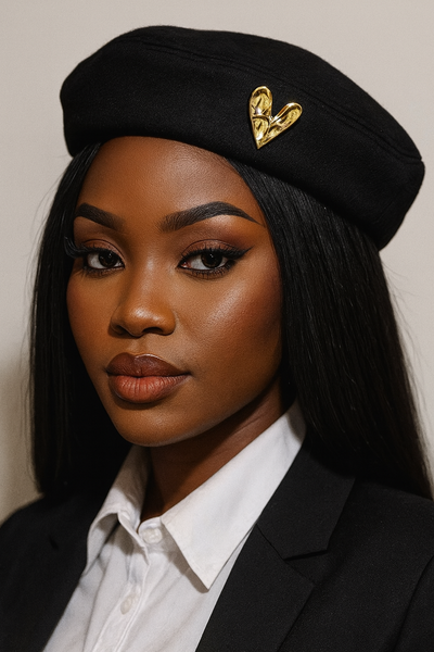 Béret élégant avec broche dorée