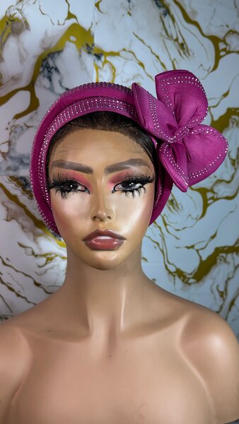 Turban rose avec nœud chic