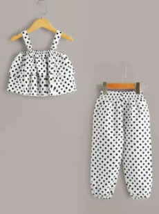 Toddler Girls Polka Dot Top With Pants ( Fabric LInen)