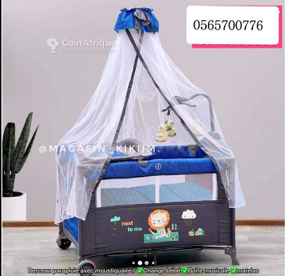 Lit bébé pliable avec moustiquaire bleu