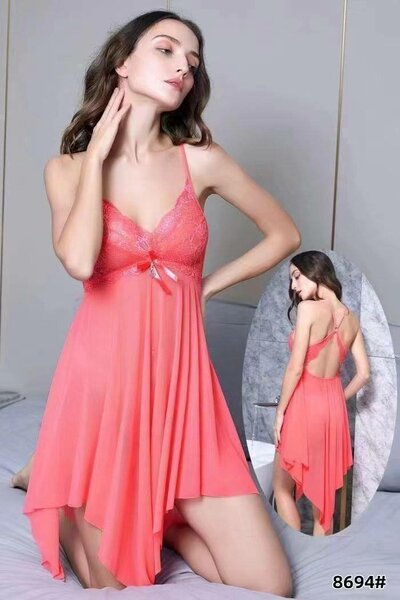 Nuisette femme en soie corail