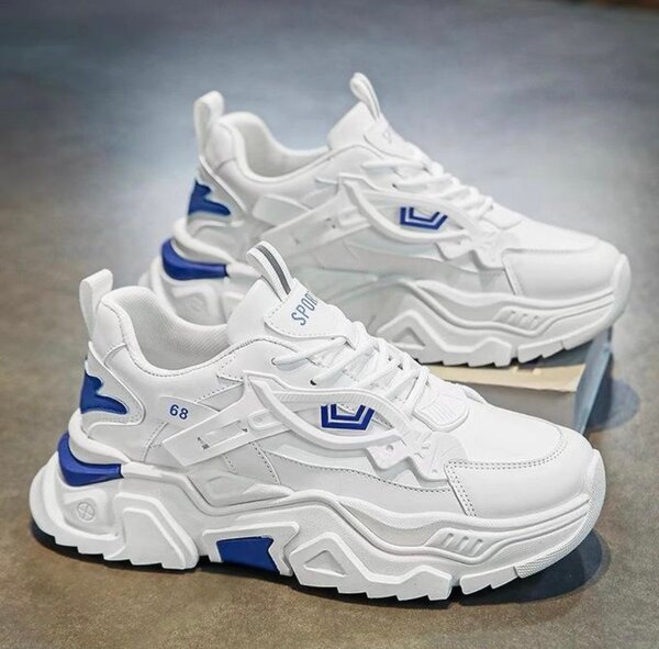 Chaussures sportives blanches et bleues pour homme