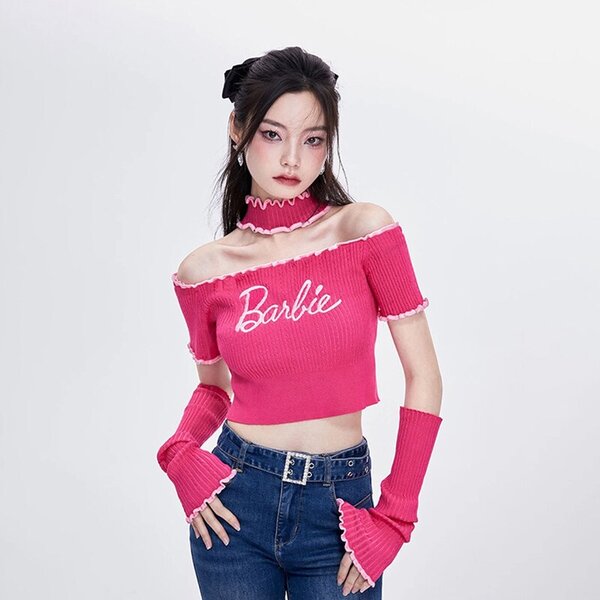 Кроп-топ со съемными рукавами и чёкером Barbie