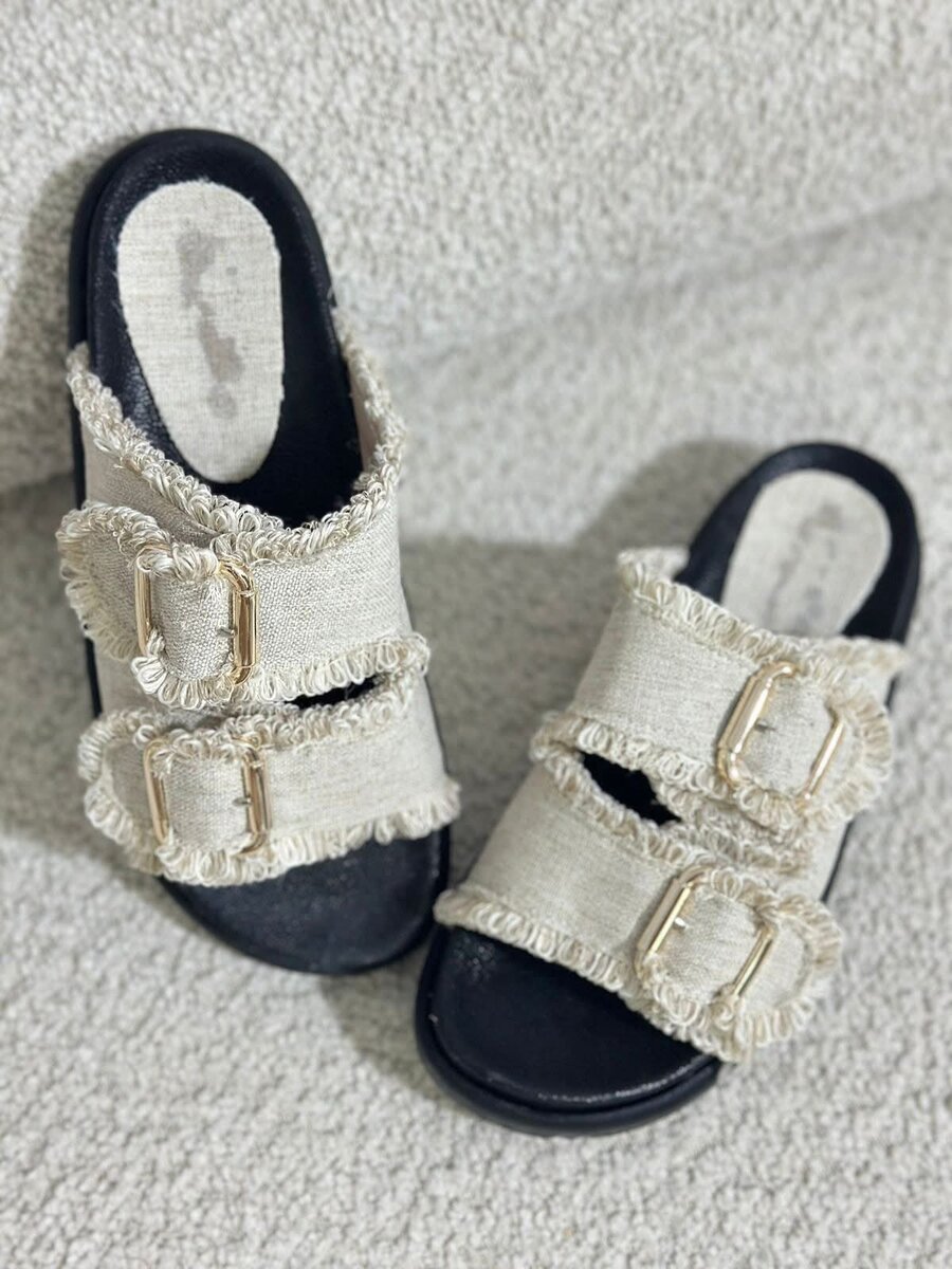 Mules à boucles en jean