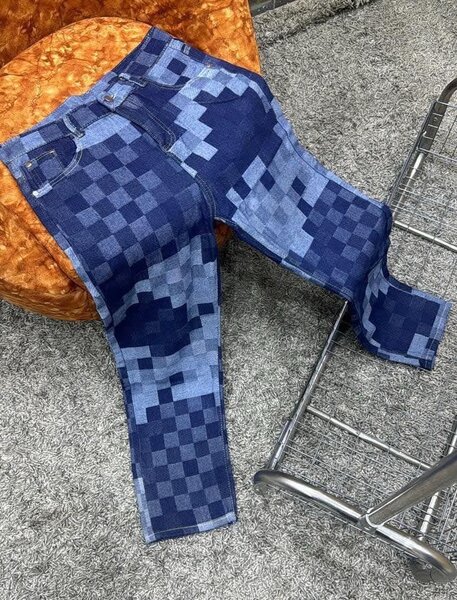 Jeans homme patchwork bleu