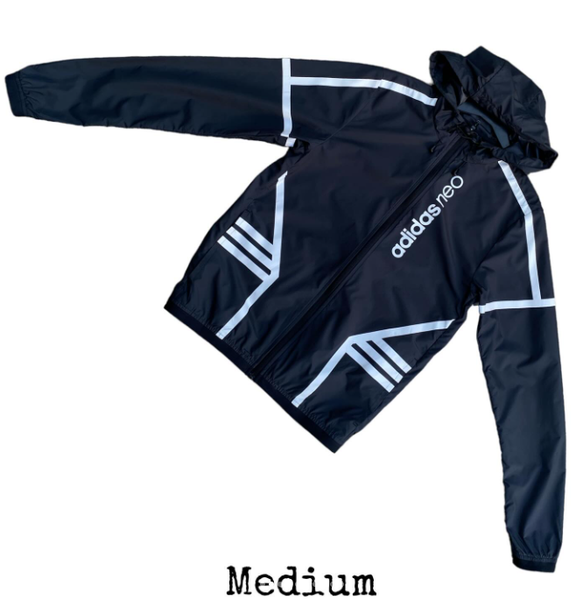 White stripe black Adidas windbreaker