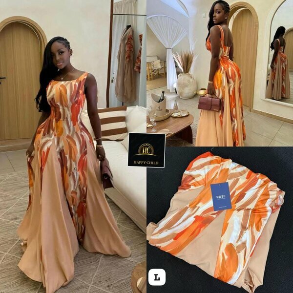 Robe longue imprimée orange fluide