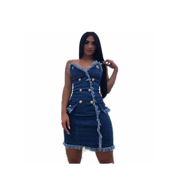 Women's Sexy Straight Bodycon Denim Dress-Light Blue