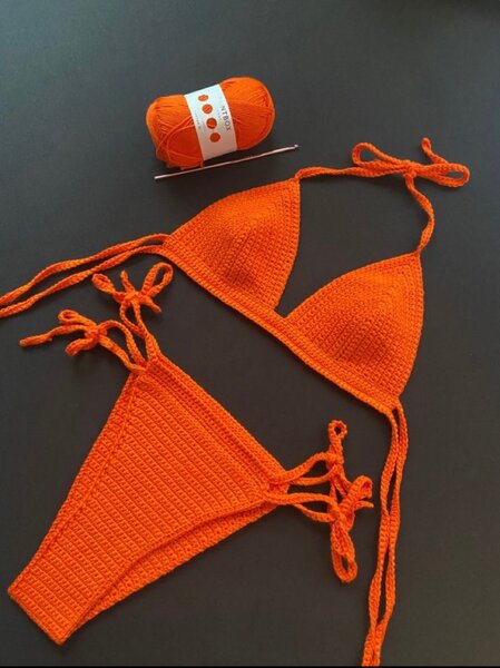 Maillot de Bain Crochet Orange