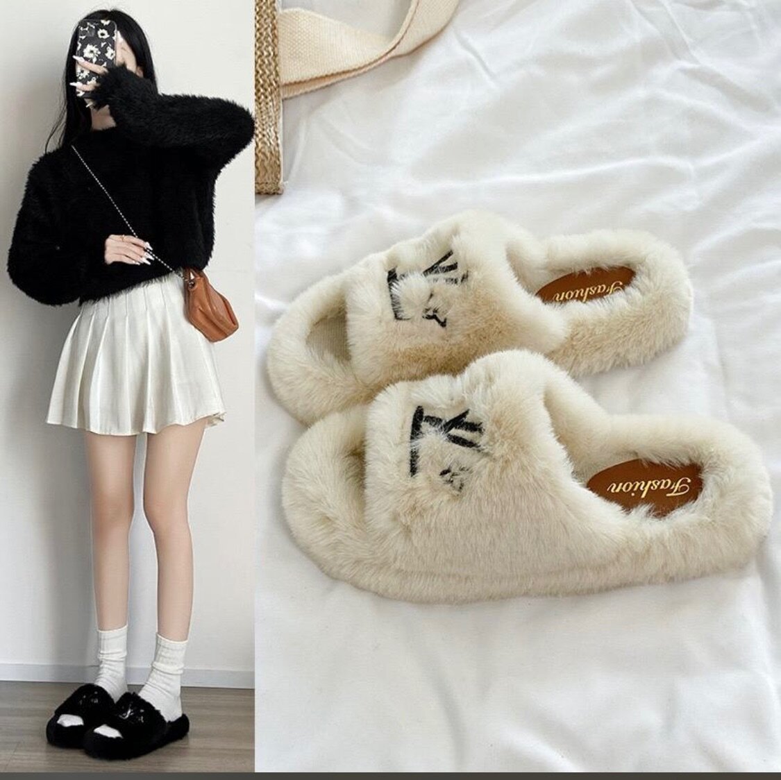 Louis Vuitton fur slides