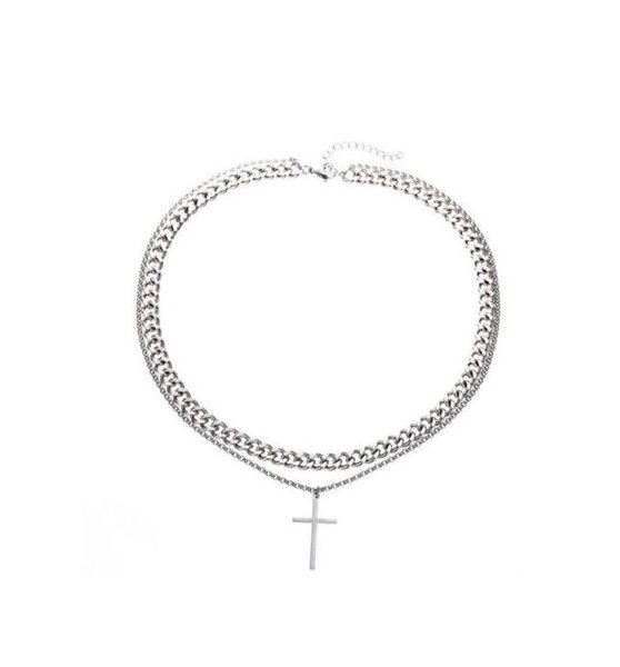 Collier acier croix double