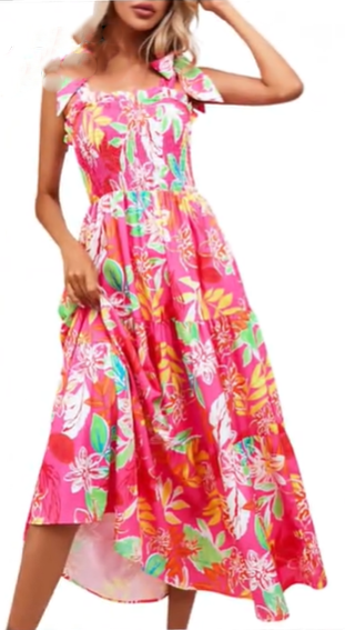Tropical Print Dress (Pink)