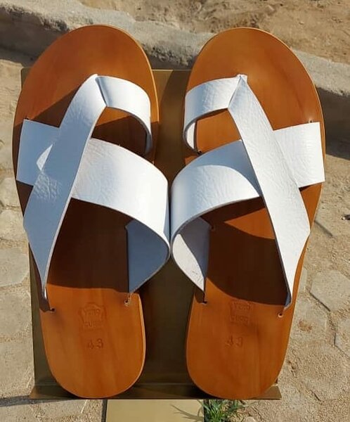 Sandales pour hommes, blanc,  cuir finition parfaite