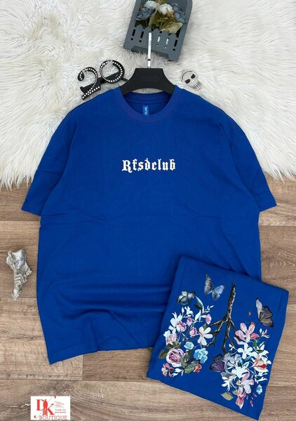 T-shirt bleu motif floral