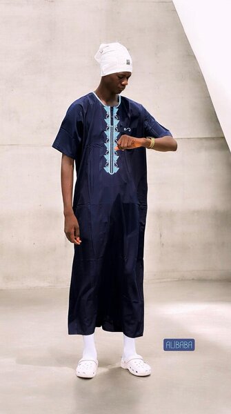 Tunique africaine homme bleu marine
