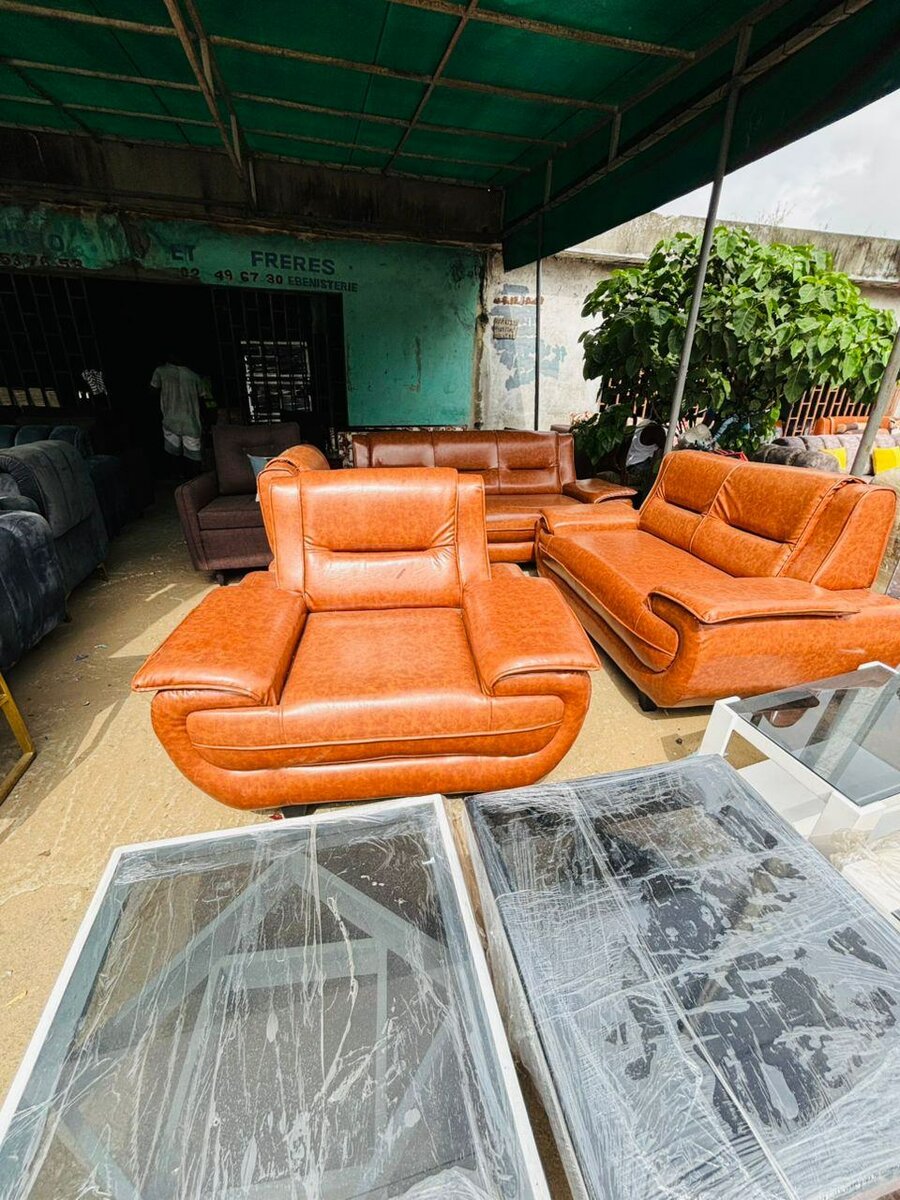 Canapé en cuir et en velours