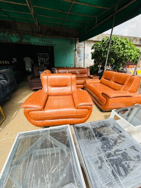 Canapé en cuir et en velours