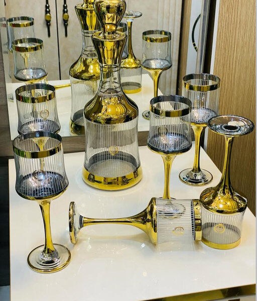 Service à vin en cristal doré