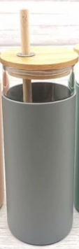Bamboo Lid Borosilicate Glass Tumbler with Silicone Sleeve and Bamboo Straw