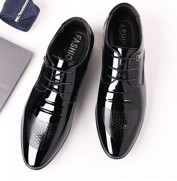 men's leather shoes large size-Black