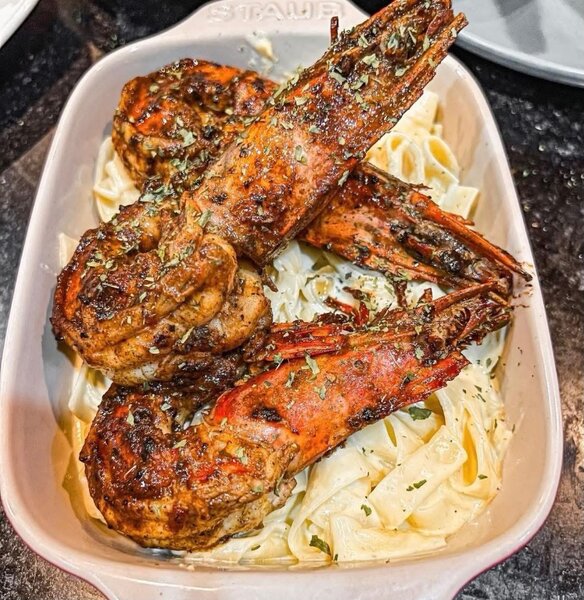 Pâtes aux crevettes grillées